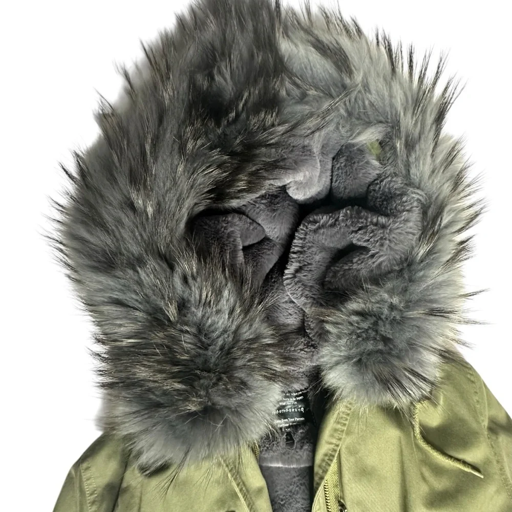 STUNNING MaoMaoKong Military Fur Parka green/purple S